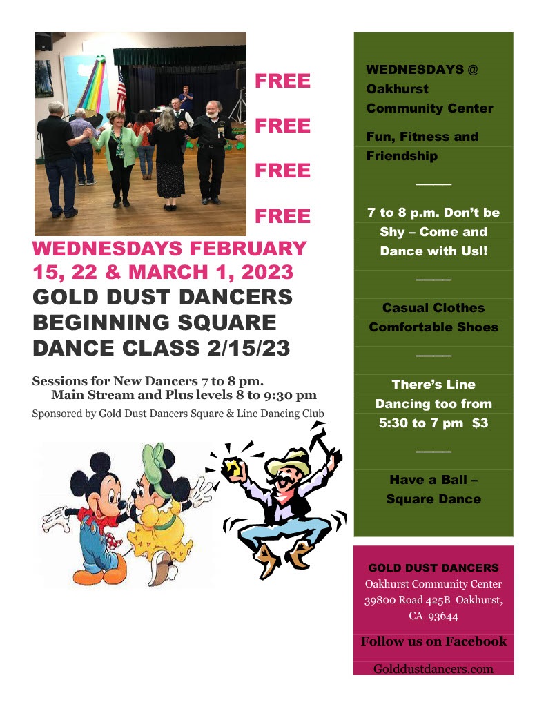 Flyer for Gold Dust Dancers Beginner square dancing lessons