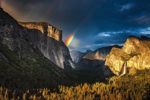 Image of a rainbow over El Capitan in Yosemite.