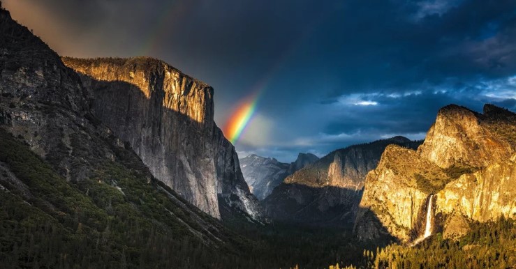Image of a rainbow over El Capitan at Yosemite.