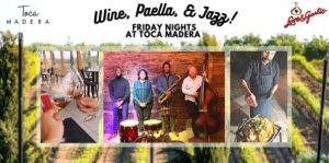 Flyer for Toca Madera Winery Wine Paella And Jazz