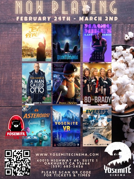 Image of a collage of movies now playing at Yosemite Cinema. 
