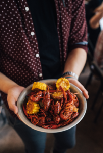 Image of a plate of Cajun food. 