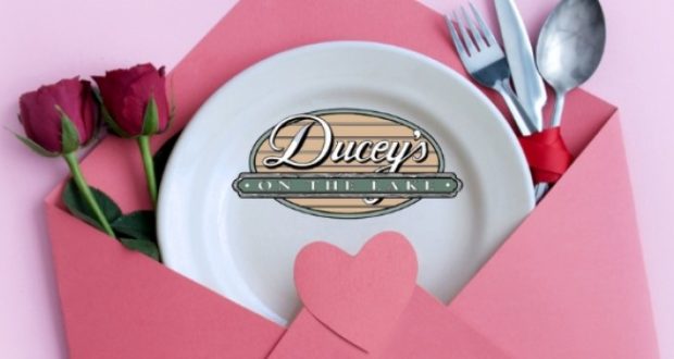 Image of the banner ad for Ducey's on the Lake's Valentine's Day Dinner.