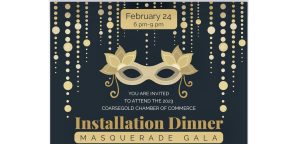 Header for the coasergold installtion dinner masquerade gala