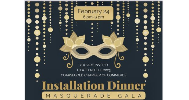Header for the coasergold installtion dinner masquerade gala