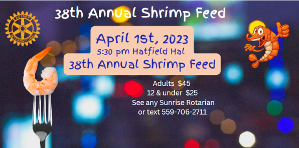 Header for Madera Sunrise Rotary's 38th Annual Shrimp Feed
