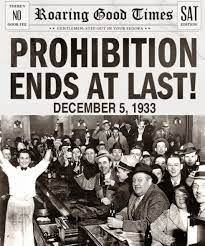 Image of a Prohibition-era photograph of a newspaper with the headline "Prohibition Ends at Last!"