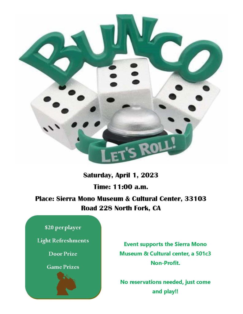 Flyer for Bunco at the sierra mono museum