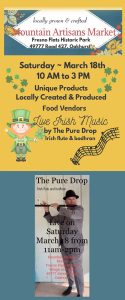 Flyer for The pure drop performing Irish flute at Mountain artisan market