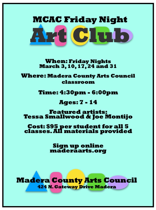 Flyer for MCAC Friday night art club