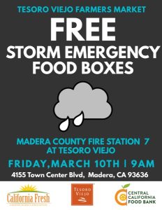 Image of the flyer for free food boxes at Tesoro Viejo.