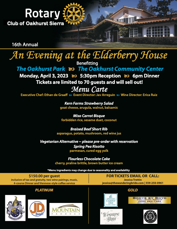 Flyer for the Rotary evening at the elderberry house