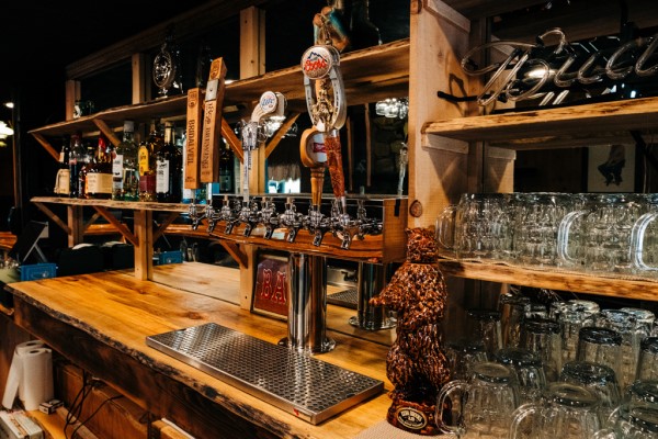 Image of the bar at The Snow Line Saloon. 