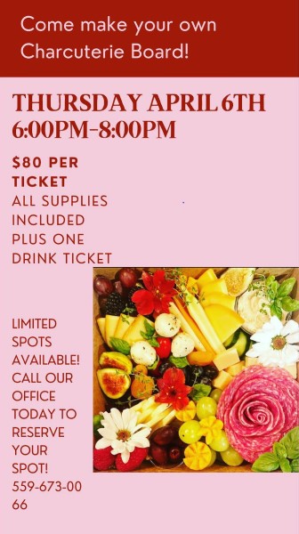 Image of the flyer for the charcuterie board event. 