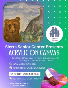 Flyer for arts and crafts at the sierra senior center