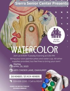 Flyer for the watercolor event at the sierra senior center
