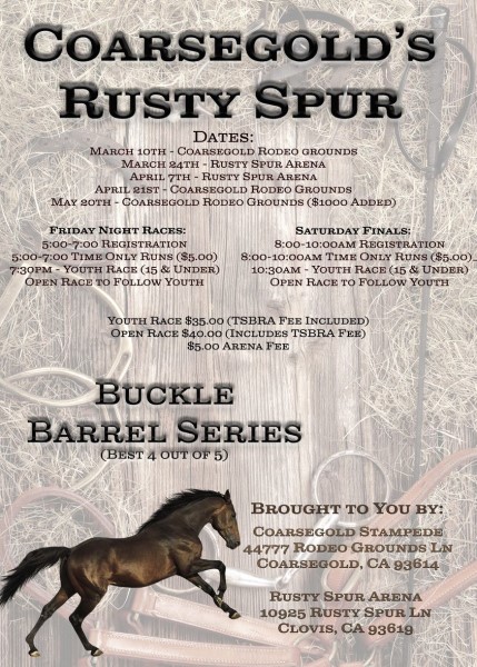 Image of the Coarsegold Rodeo barrel racing flyer. 