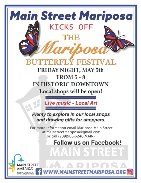 Image of the flyer for the Friday night events in Mariposa. 