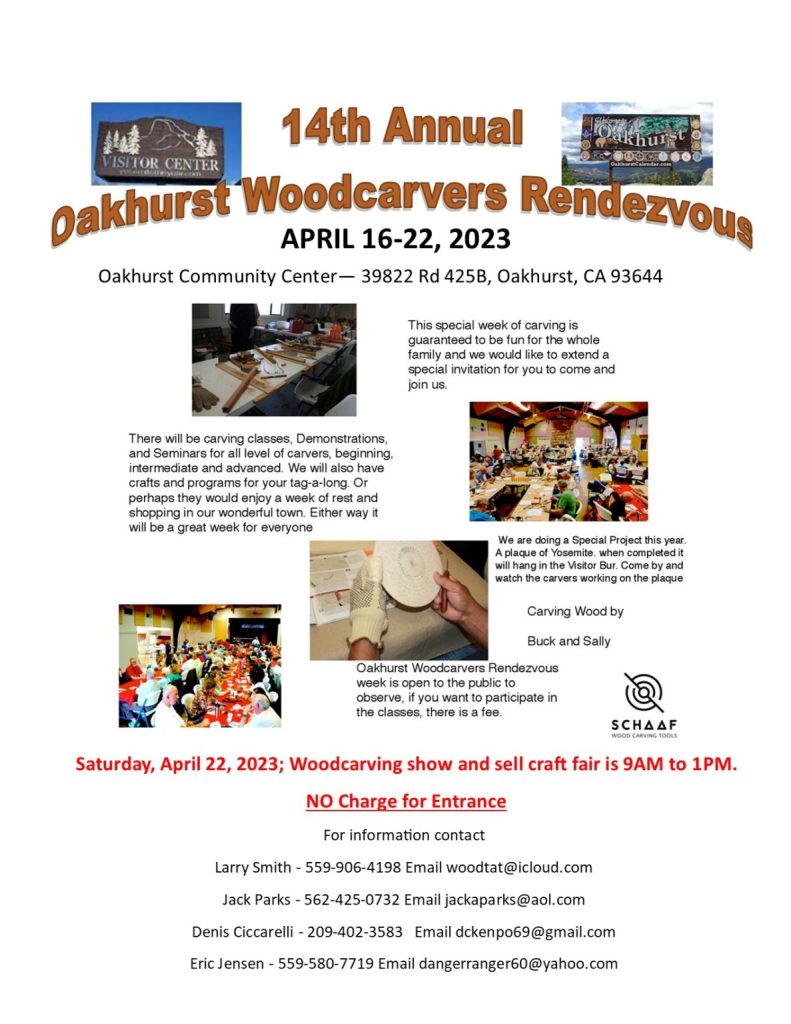 Image of the flyer for the 14th Annual Oakhurst Woodcarvers Rendezvous.