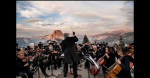 Image of the MYSO doing a performance on a mountaintop at Yosemite National Park.