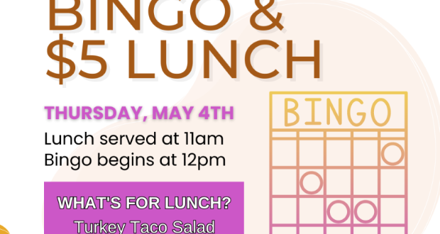 Flyer for bingo and lunch at the sierra senior center