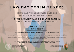 Flyer for law day yosemite 2023