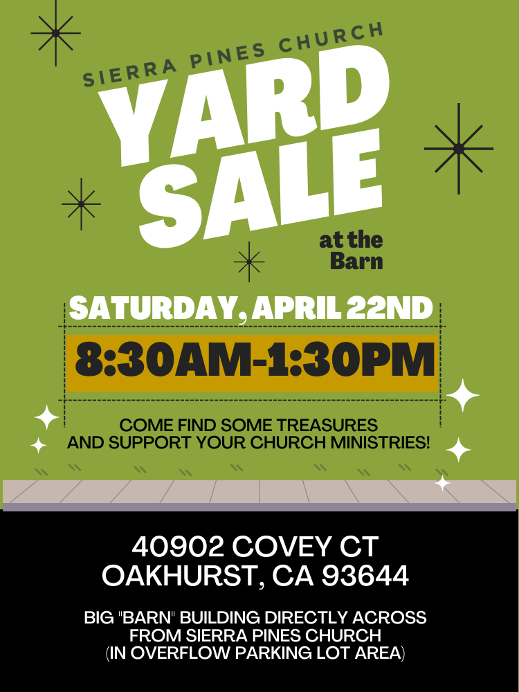 Flyer for the sierra Pines Church yard Sale