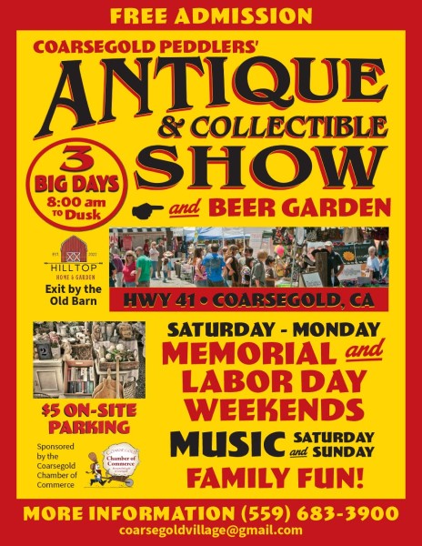 Image of the flyer for the Coarsegold Peddlers' Antique and Collectible Show. 