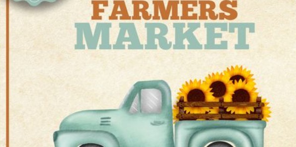 Image of a truck with flowers in it to promote farmer market