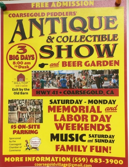 Flyer for the coarsegold peddlers antique and collectible show