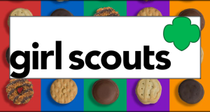 Image of the Girl Scouts logo against a background of cookies.