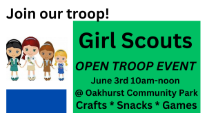 Header for the girl scouts open troop event in oakhurst