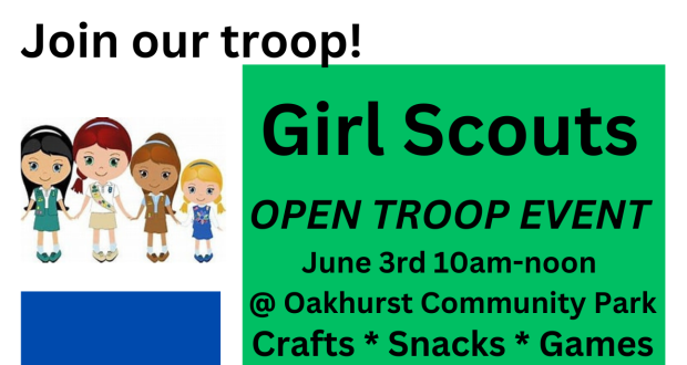 Header for the girl scouts open troop event in oakhurst