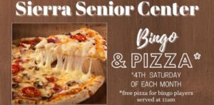 header for pizza and bingo at the sierra senior center