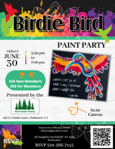 Flyer for the birdie bird paint party