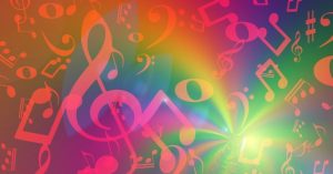 Image of an assortment of brightly colored musical notes.