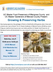 Flyer for the uc master food preservers growing and preserving herbs event