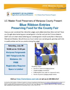 FLyer for the blue ribbon entries preserving food for the county fair event
