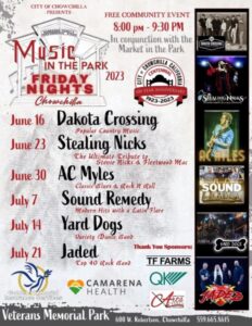 Image of the flyer for Music in the Park.