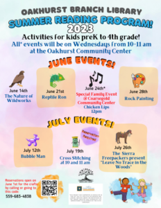 image of a flyer for the oakhurst branch library summer reading program
