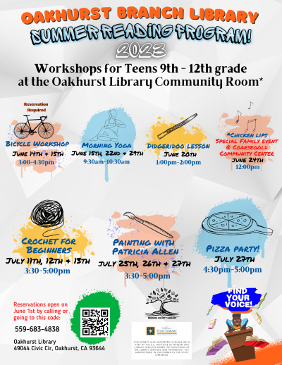 Image of a flyer for the oakhurst branch library summer reading program