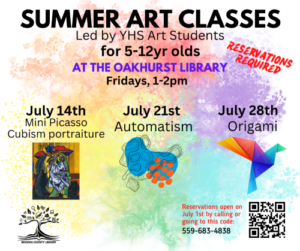 image of a flyer for the summer art classes at the oakhurst branch library