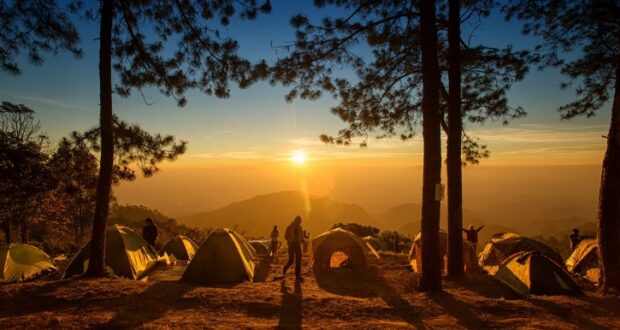 Image of a campground at sunrise.