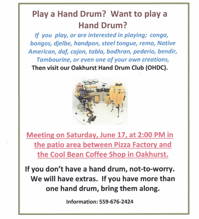 flyer for the hand drum club meeting
