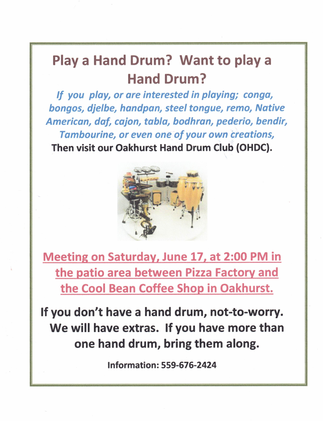 flyer for the hand drum club meeting
