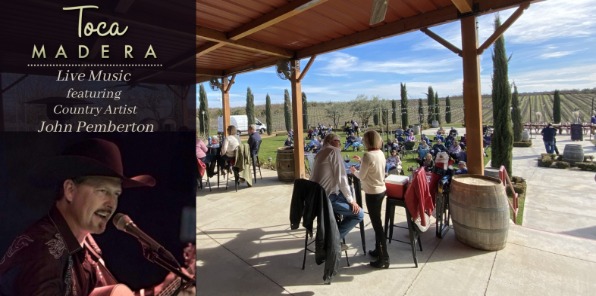 image of a flyer for live music sundays at the toca madera winery featuring john pemberton