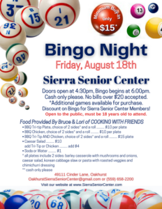 image of a flyer for bingo night at the sierra senior center