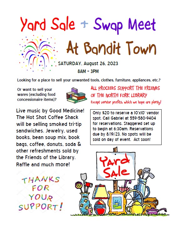 image of a flyer for the yard sale swap meet at bandit town