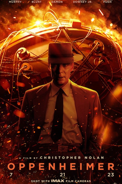 Image of the movie poster for Oppenheimer. 