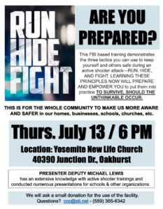 image of a flyer for the run hide fight training event